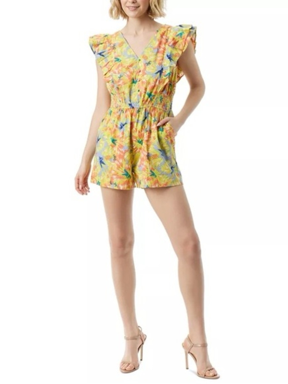 Jessica Simpson Yellow Floral Button-Front Top
